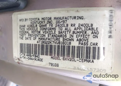 1997 Toyota Camry Le из США, поврежденный, VIN 4T1BG22K7VU816018